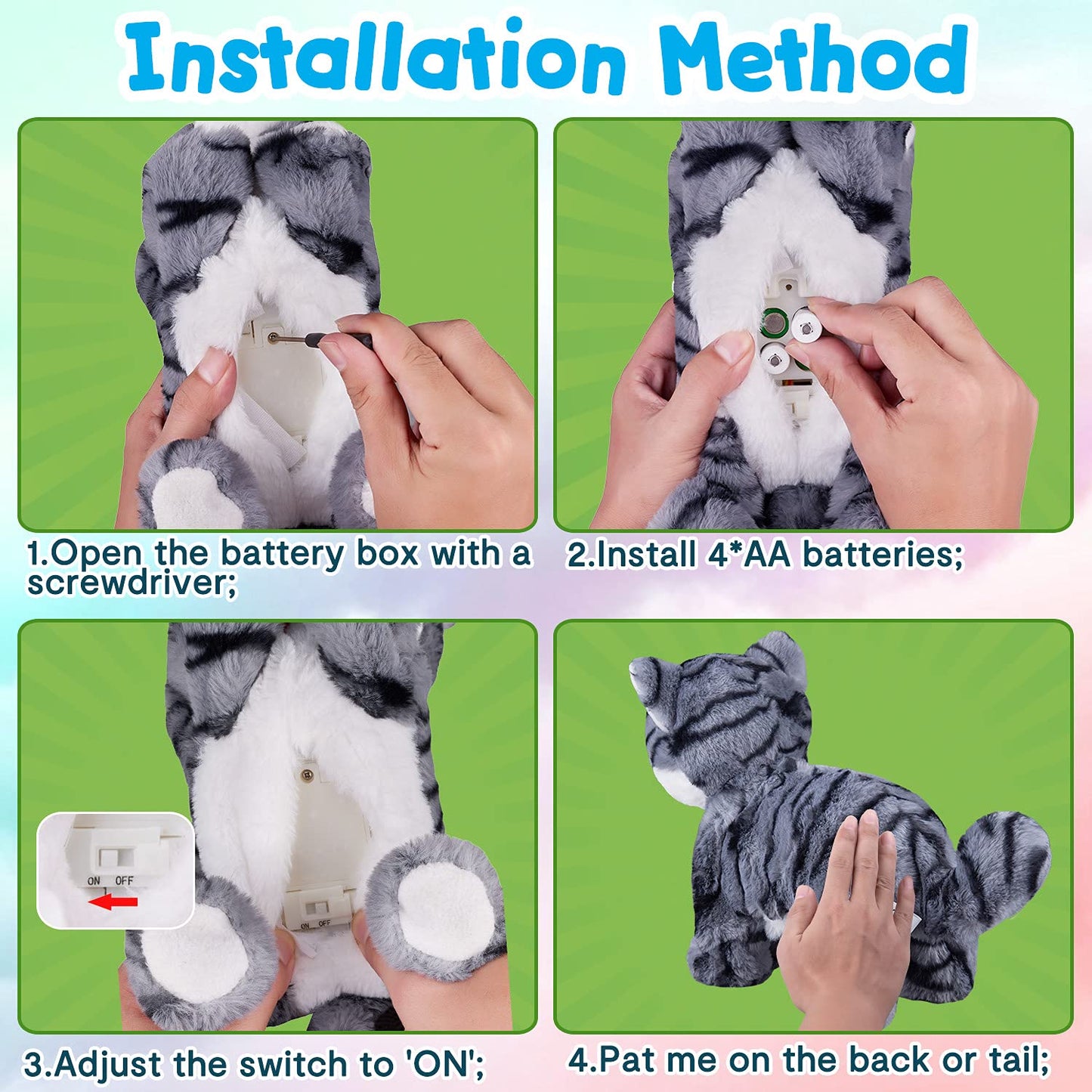 Pattern Gray Robotic Cat Toy For Kid That Move And Meow Purrs Touch Control Kitten Toys Animated Realistic Kitty Toys Kitten Robot Toy For Halloween Birthday H:12'