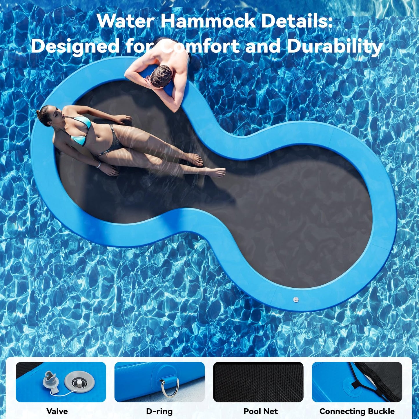 Danrelax 8 Double-Ring Inflatable Dock Sunchill Float Ring Hck Tanning Pool with 4in Woven Fabric Manual Pump for 1-2 Min Quick Inflate/Deflate Fits 7-8 Ideal for Lakes Pools Oceans
