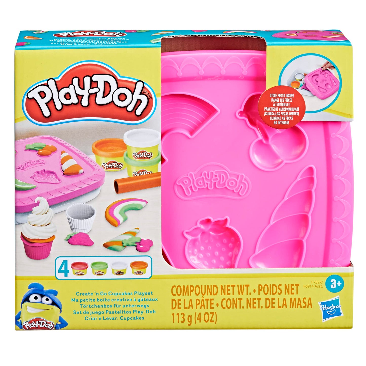Play-Doh Create ‘N Go Cupcakes Playset, 4 Colors & Storage Container, Play Food Sets, Easter Basket Stuffers, Preschool Toys, Kids Arts & Crafts, Ages 3+