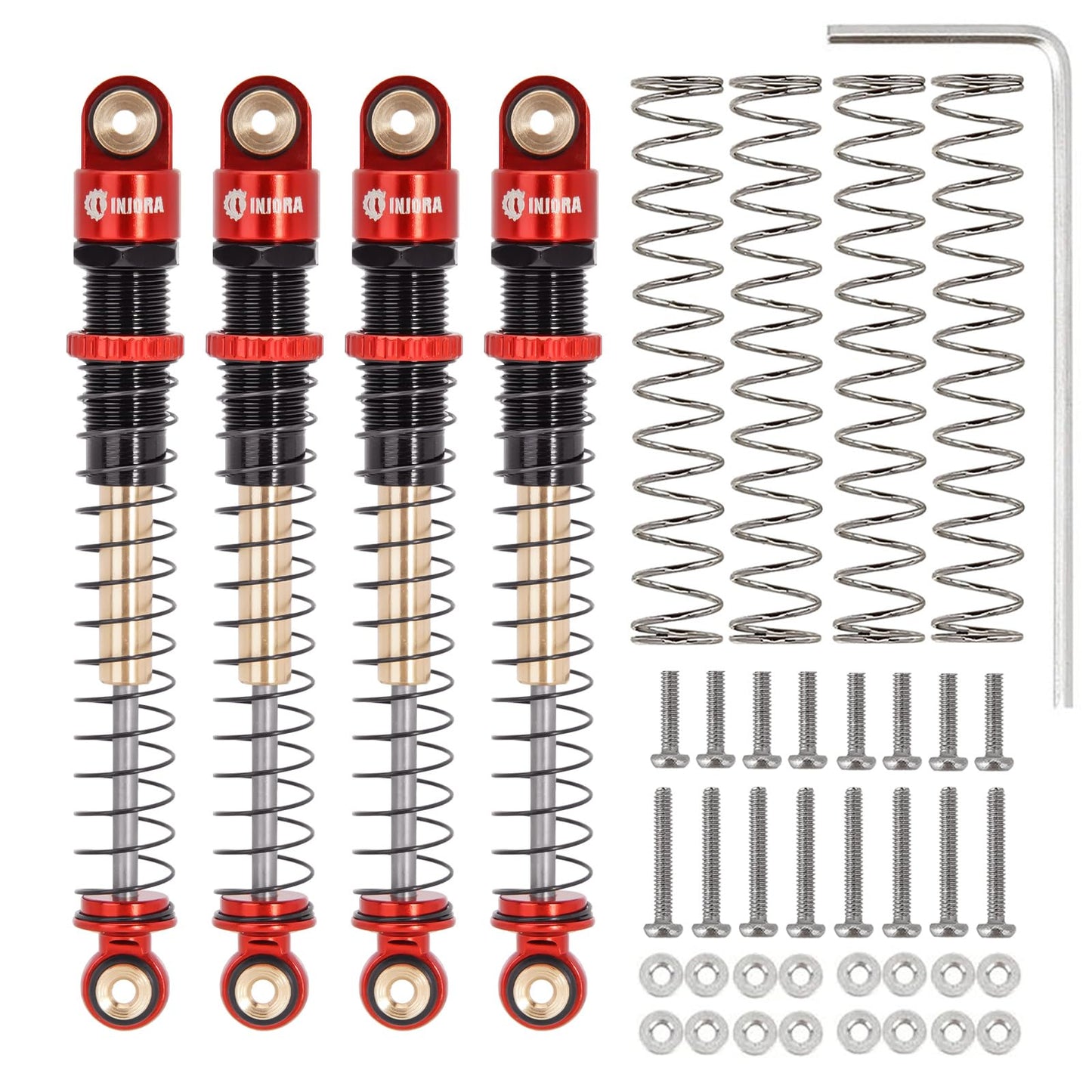 INJORA 51mm Shocks-Long Travel Threaded Double Barrel Damper for Axial AX24 SCX24 Upgrade 1/24 RC Crawler(Red)