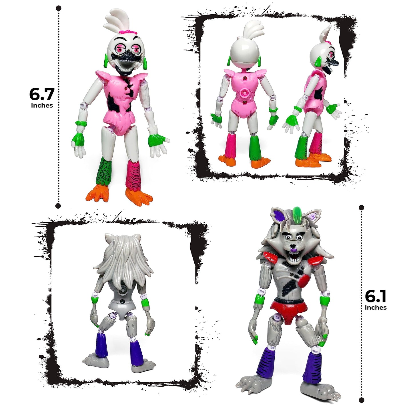 Toysvill FNAF Action Figures Set - 8 pcs Withered Bonnie, Mangle, Gator, Roxanne Wolf, Chica, Music Man - Ultimate Custom Night Model