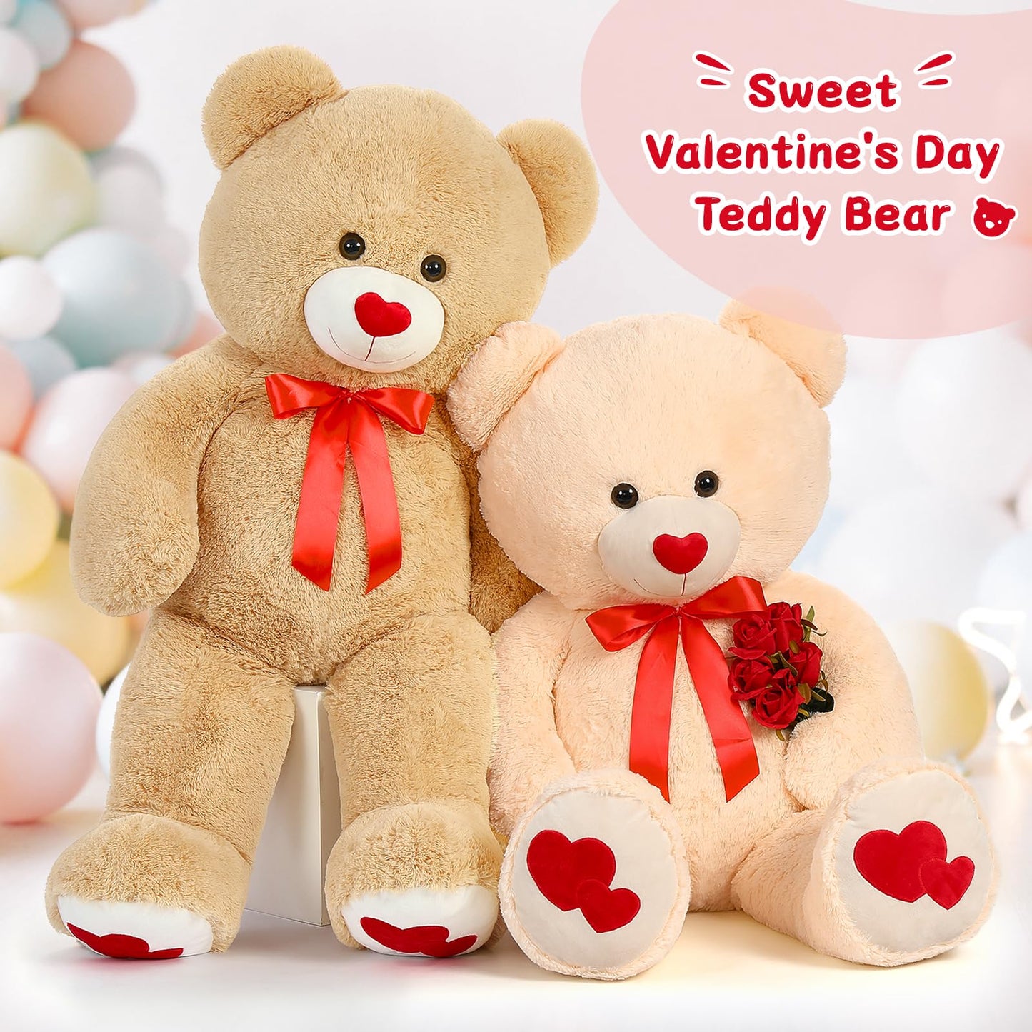 Beniny Red Heart Giant Teddy Bear 6Ft, Big Teddy Bear Stuffed Animals With Embroidered I Love You For Girlfriend Christmas Birth