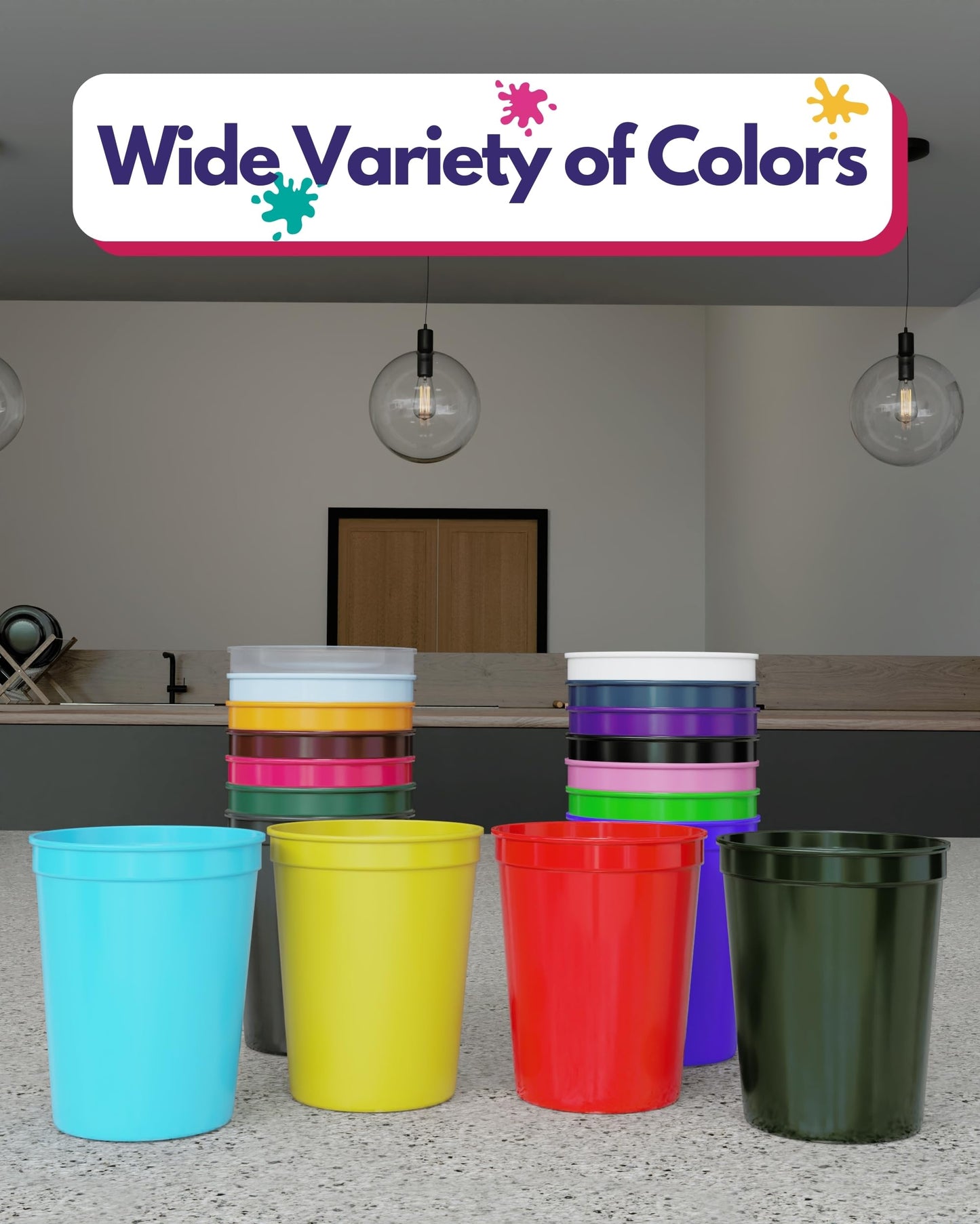Partyprints 100 Pack 16 Oz Red Reusable Blank Plastic Cups, Stadium Cups Bulk - Bpa Free Dishwasher Safe Party Cups, Colored Cup