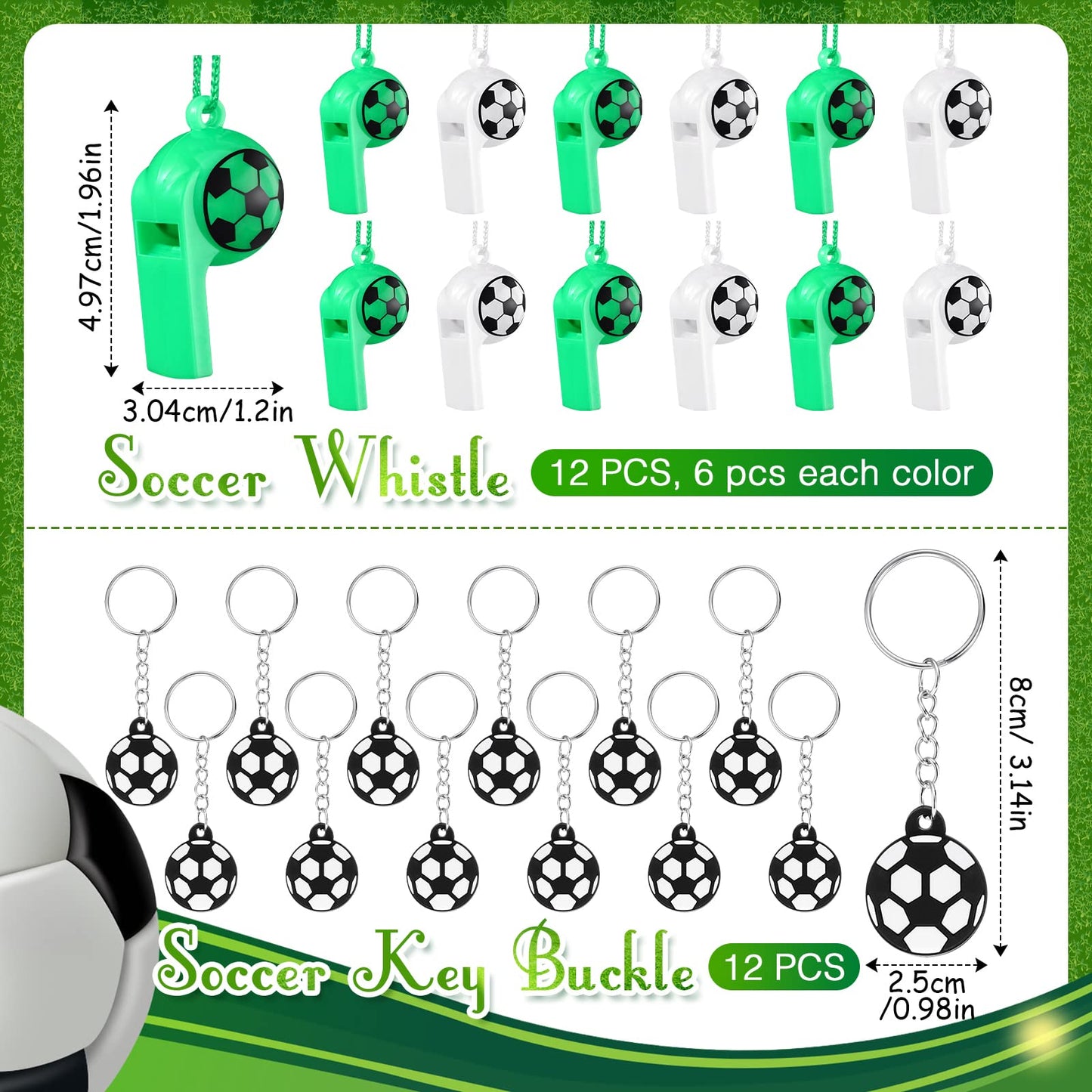120 Pieces Soccer Party Favors Set, Soccer Goodie Bag Fillers, Soccer Toy Whistle Silicone Bracelet Luminous Tattoo Sticker Temporary Keychain For Soccer Birthday Party Supplies Decorations