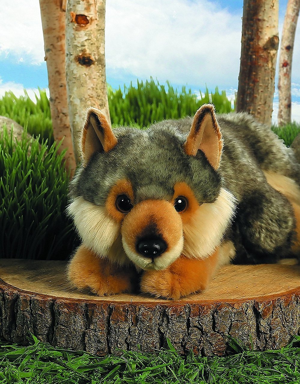 Aurora® Realistic Miyoni® Lying Wolf Stuffed Animal - Lifelike Detail - Cherished Companionship - Gray 11 Inches