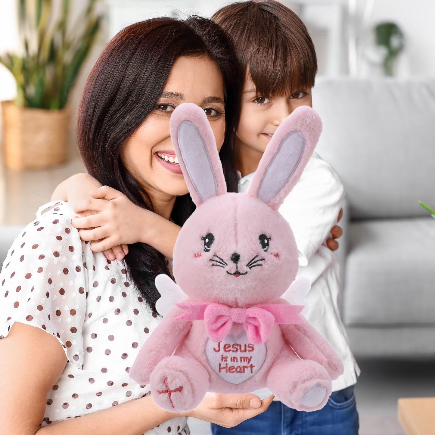 Leyoha Rabbit Stuffed Angel Plush Toy - Fluffy Bunny Plush Rabbit With Angelic Wings Inspirational Embroidery, Pink Stuffed Anim