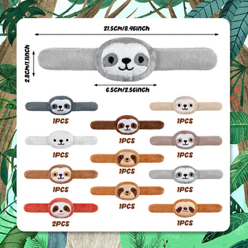 12 PCS Stuffed Sloth Animal Slap Bracelets Plush Animal Snap Bracelets Cute Wrist Slap Band Toy Wrist Animals Wrist Pets Slap Br