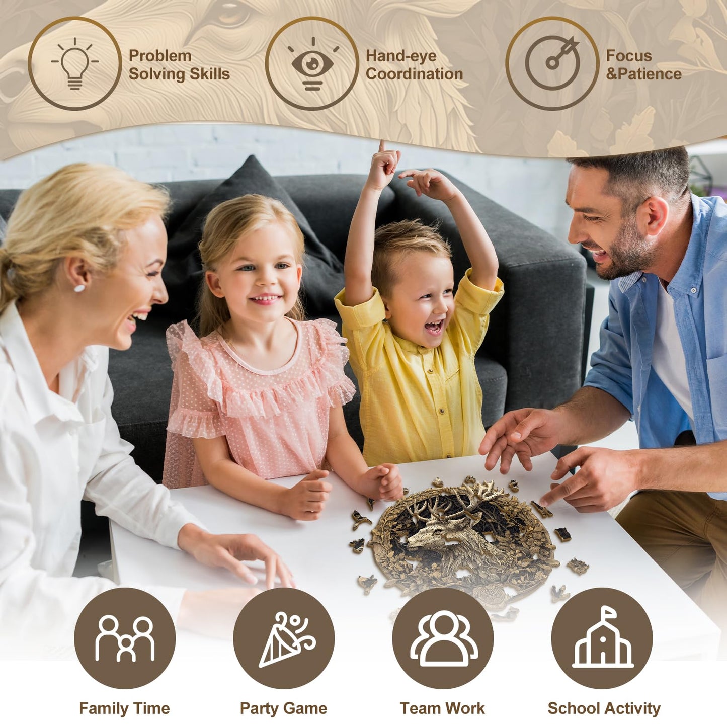 Wooden Puzzles for mature-themeds Deer Wooden Jigsaw Puzzles Unique Shape Advanced Wood Puzzle mature-themed 3D Vision Effect Flat Puzzle Fathers Birthday Family Game (13.4 * 13.2in 295pcs)