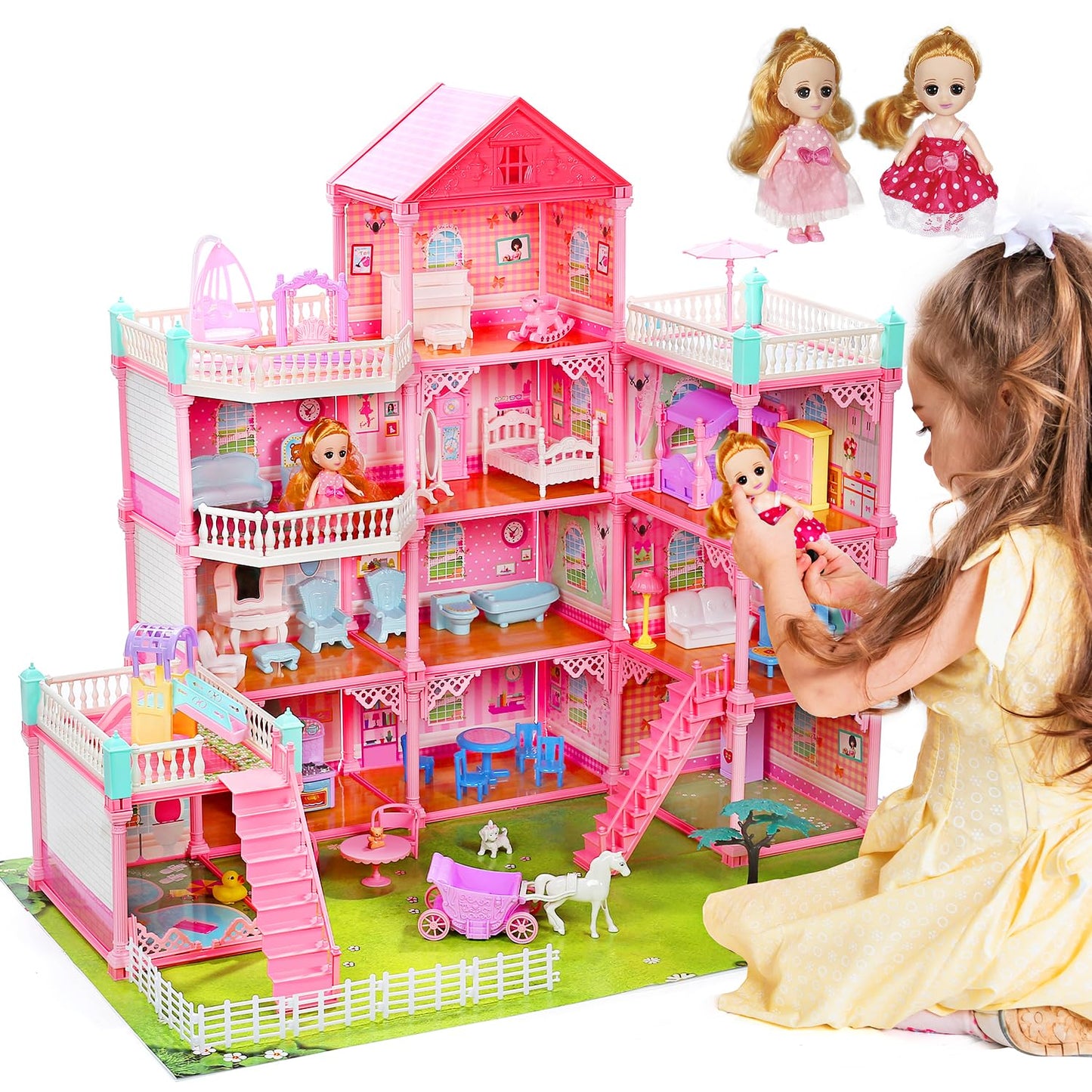 Huge Doll House Dollhouse With Light, Gift For Girls