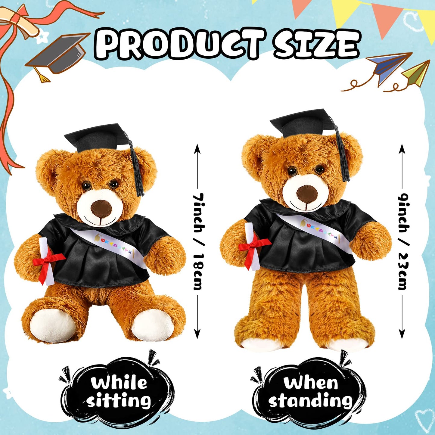 Foilswirl Graduation Bear 2025 with Gown Cap Tassel 9 Royal Blue Graduation Stuffed Animal Plush Bear Toy for Class of 2025 P