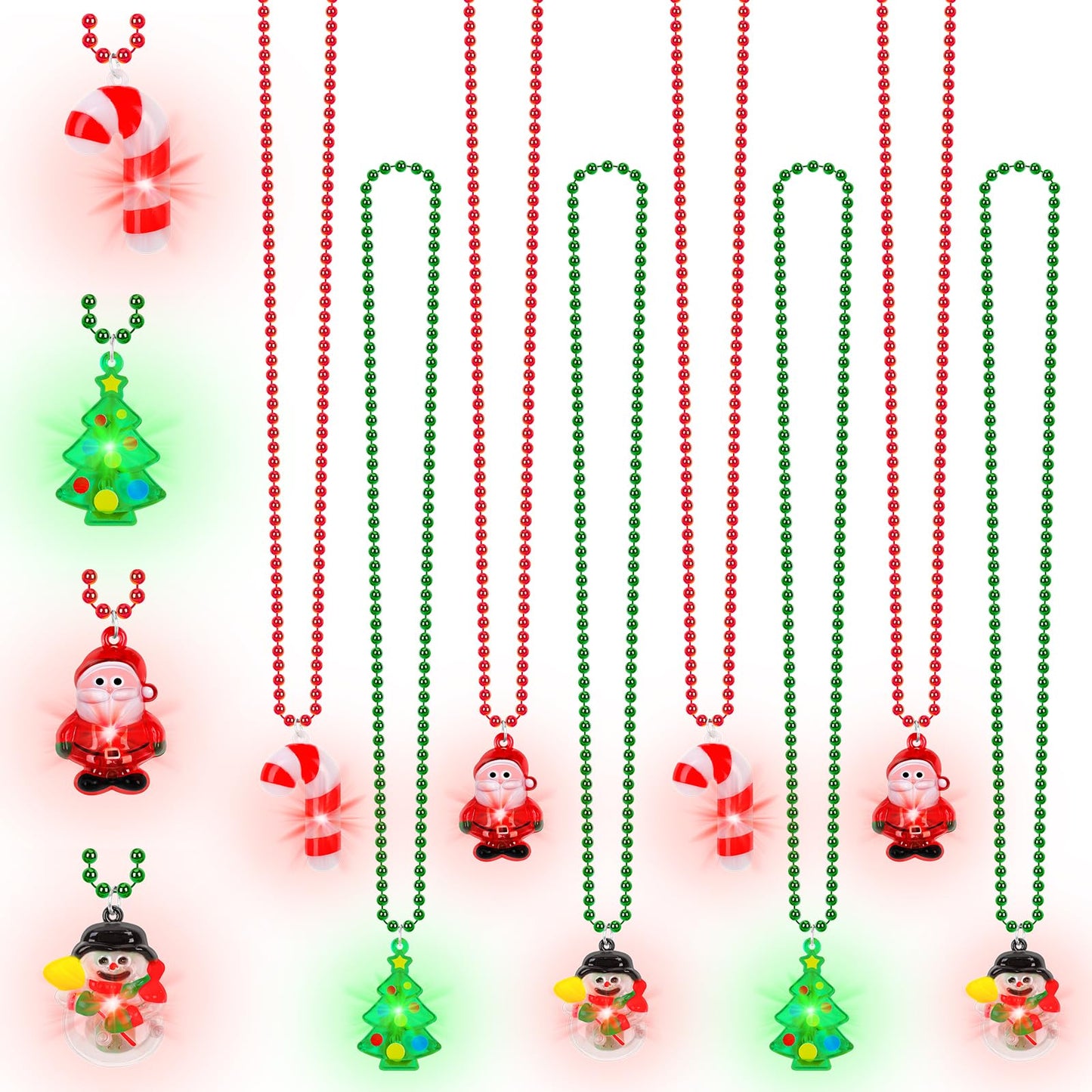 Christmas Necklace Light Up, 8PCS Christmas Accessories for Kids, LED Light Christmas Necklaces Bulk, Bead Chain Lighted Christm