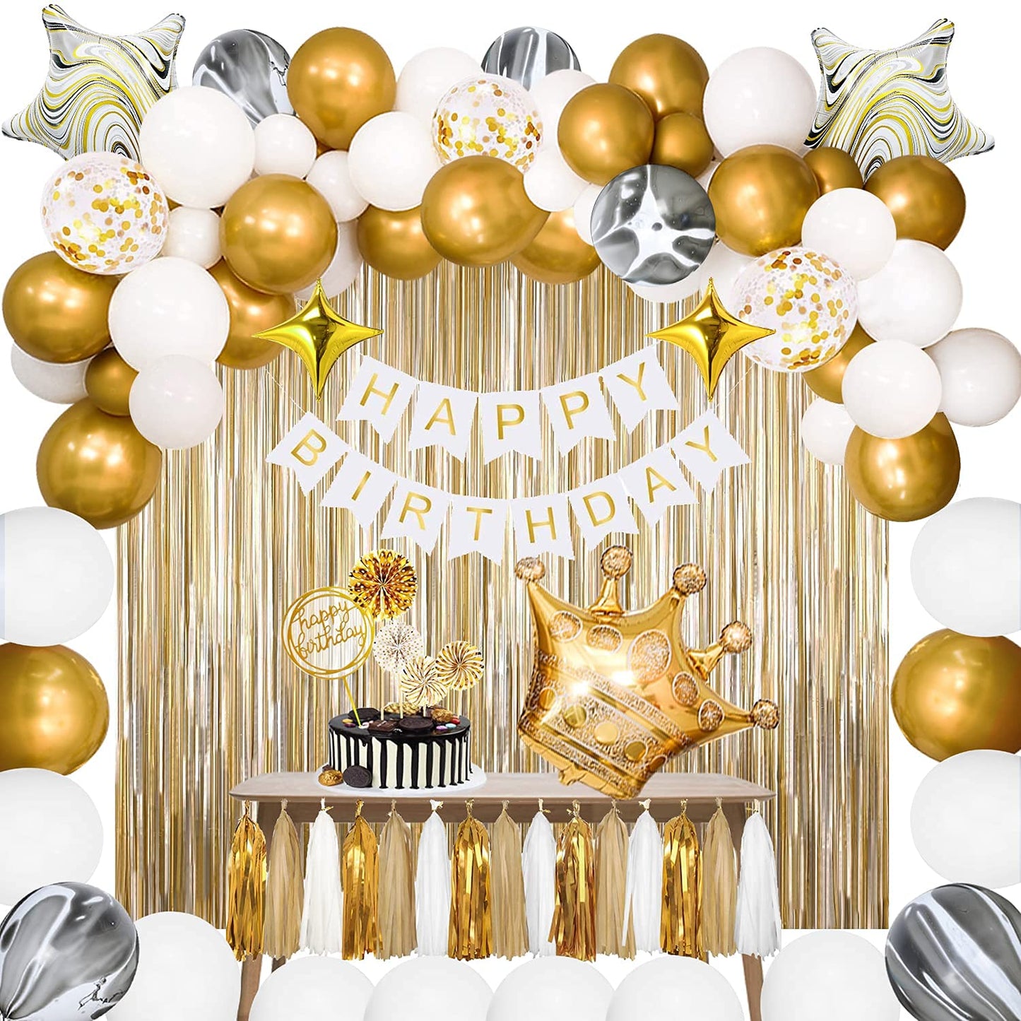 Katbuu Gold Birthday Decorations - Golden Birthday Party Decorations, Happy Birthday Decorations For Women Boys Girls Men, Golde