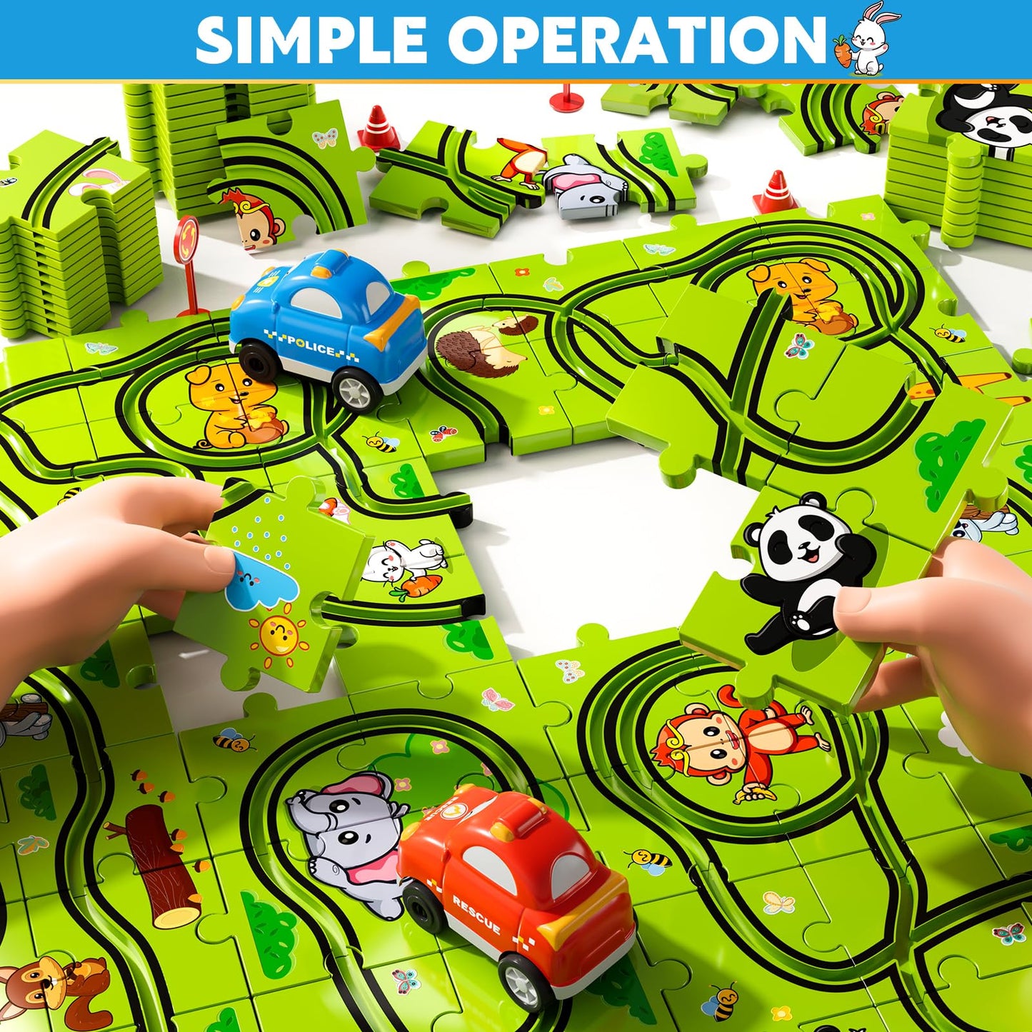Beby Buty 48PCS Puzzle Race Track Car Set - Green Plastic Toys for Kids Ages 3-6, Ideal Birthday Gifts for Boys