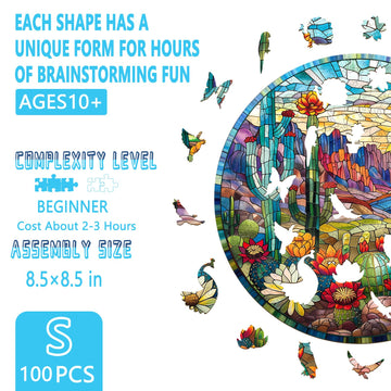 Wooden Jigsaw Puzzle for mature-themeds Stained Glass Cactus Wooden Puzzles for mature-themeds 100 Pieces Colorful Plant Succulent Wood Puzzles mature-themed Unique Shape Fun Gifts for Friend Home Decor(S -8.5 * 8.5in)