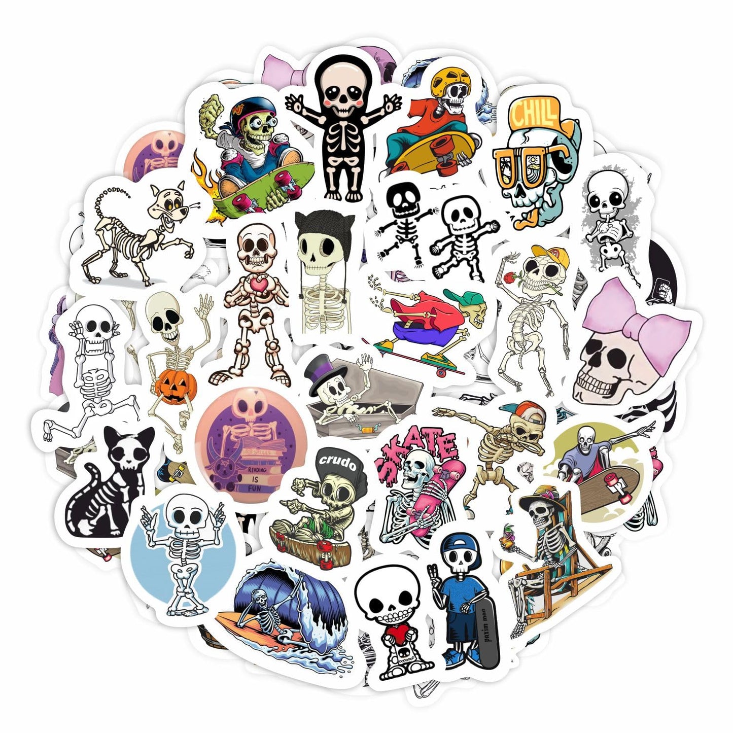 100Pcs Skeleton Stickers - Skeleton Party Decorations & Favors, Skull Stickers, Skeleton Gifts For Women, Men - Spooky Halloween