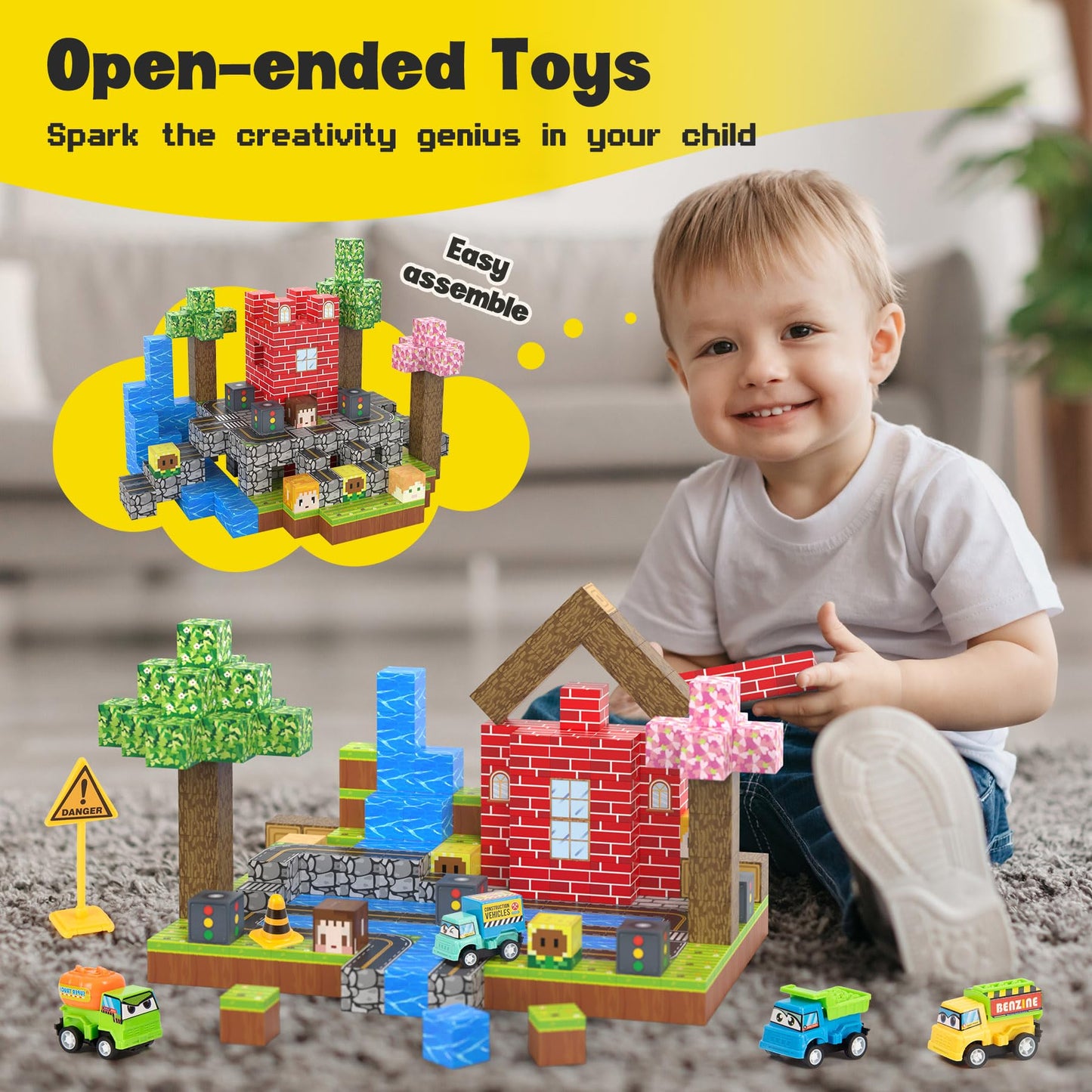 Cuteland Magnetic Blocks 216Pcs City Style, Magnetic Building Blocks For Boys 6-8, Toys Gift For 6+ Year Old Kids