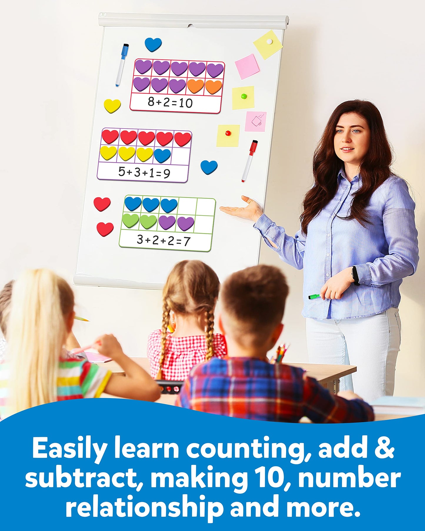 Coogam Magnetic Ten Frame Set, Math Manipulative Games For Kids With 6 Ten Frames 60 Magnetic Math Counters, Montessori Educational Toy Gift For Preschool Kindergarten 3 4 5 Year Old Toddlers