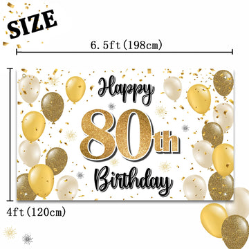 LASKYER 80th Birthday Decorations - Gold Balloon Banner Backdrop Sign, Polyester, Cheers to Eighty Years, Perfect for Bday Party Supplies