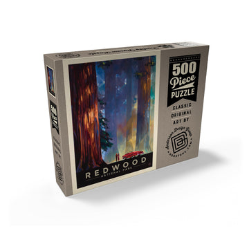 MyPuzzle Redwood National Park: Among The Giants, Vintage Poster - Premium 500 Piece Jigsaw Puzzle for Adults