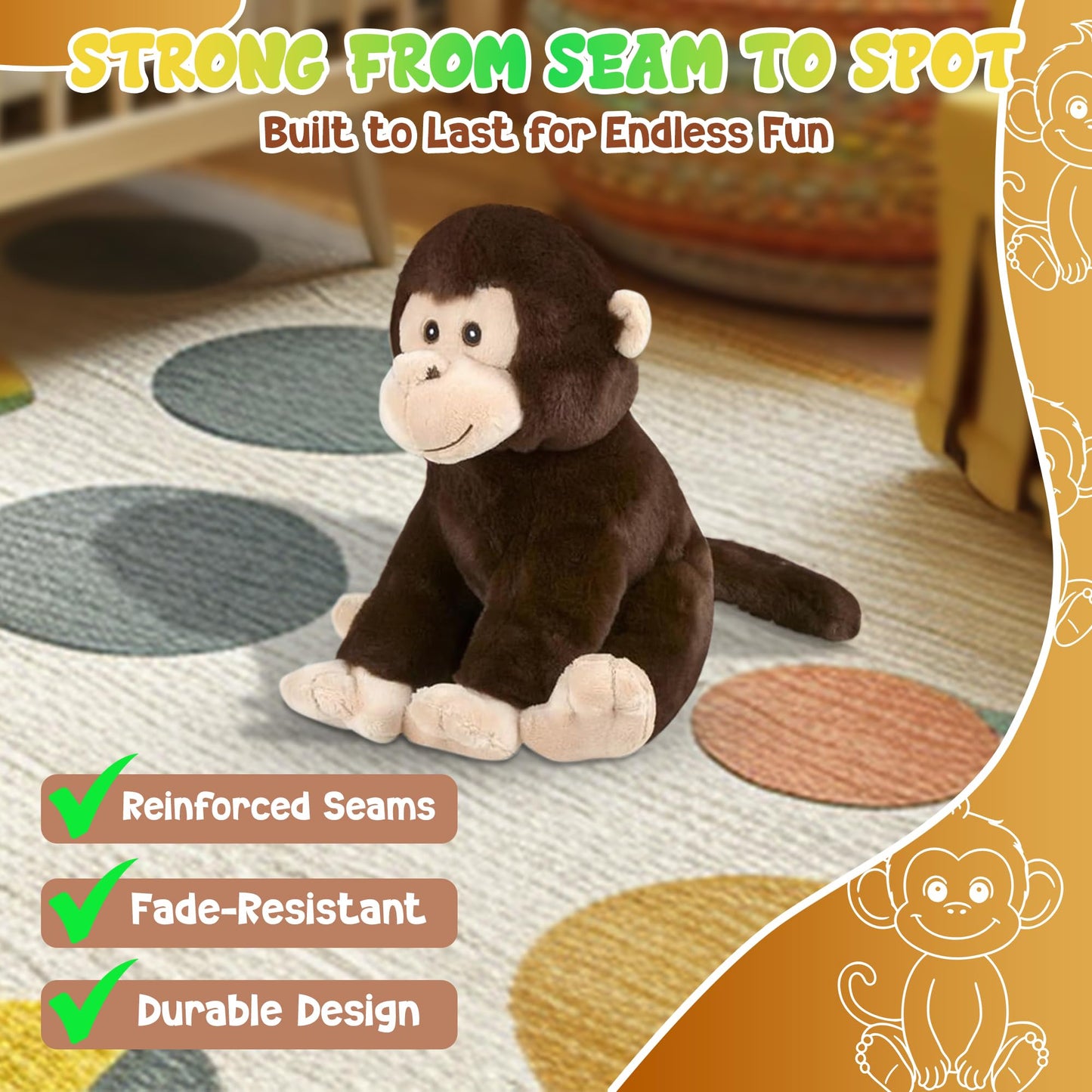 Forest & Twelfth 12'' Stuffed Monkey Plush, Majestic Animal Collection Stuffed Animal, Premium Materials, Best Gift For Kids Age