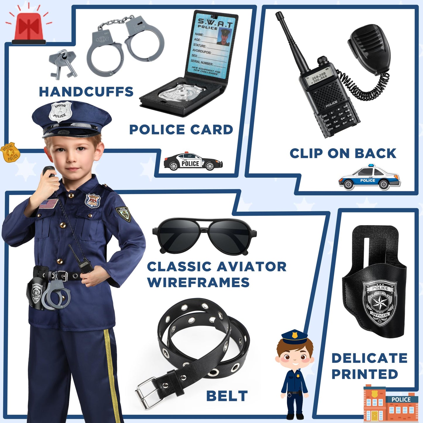Joycover Police Costume For Kids, Police Costume With Toy Accessories, Cop Costume Outfit Set, Halloween Costumes For Boys/Girls