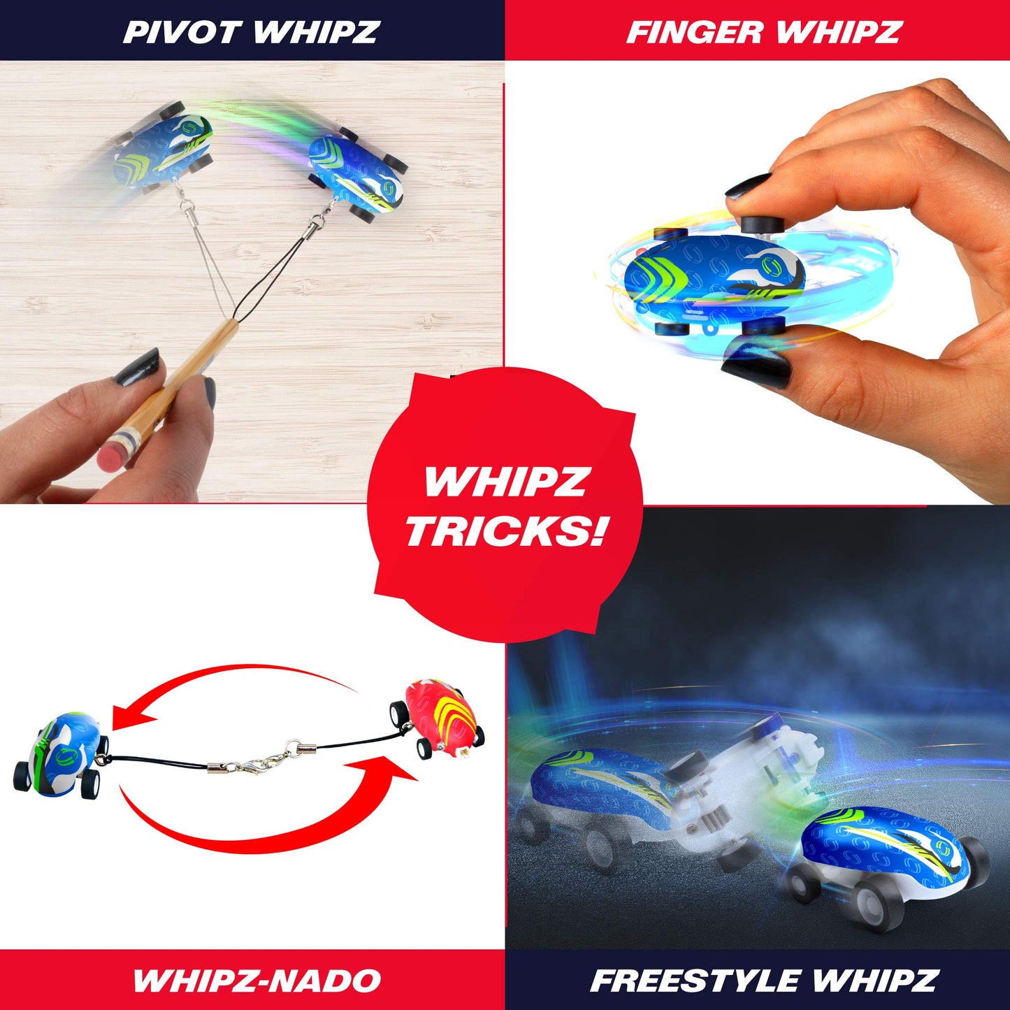 Usa Toyz Whipz Duo Micro Racers Toy Cars For Kids - 2Pk Mini Keychain Cars, Glow In The Dark Led Fast Pocket Racers Fidget Toys,