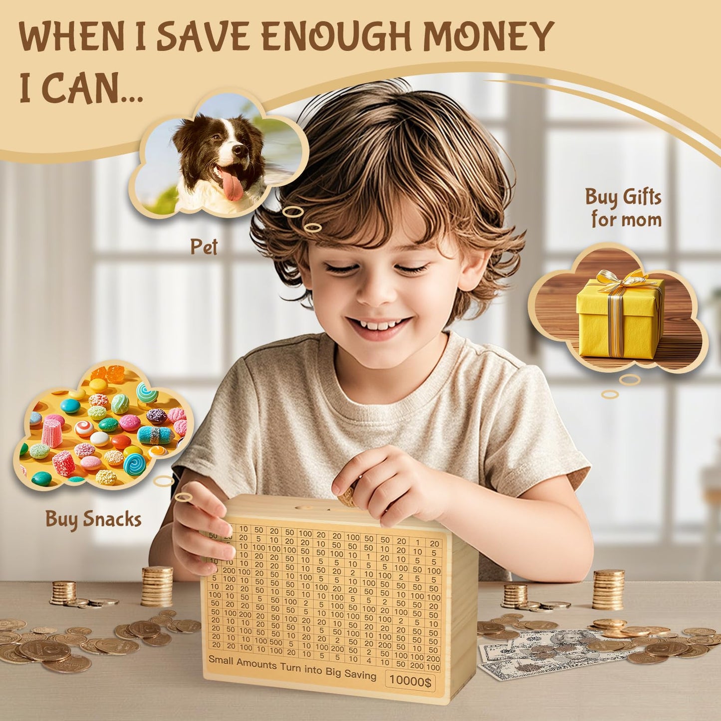 Bemaystar Money-Savings-Box:Cash Savings Box With $10000 $5000 $4000 $3000 $2000 $1000 $800 $500 Challenge Target, Piggy-Bank Fo