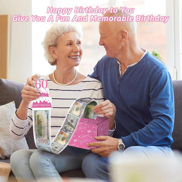Wenmthg Happy 60Th Birthday Money Box For Cash Gift Pull - 60Th Birthday Gifts For Girls Boys - 60Th Birthday Surprise Gift Box