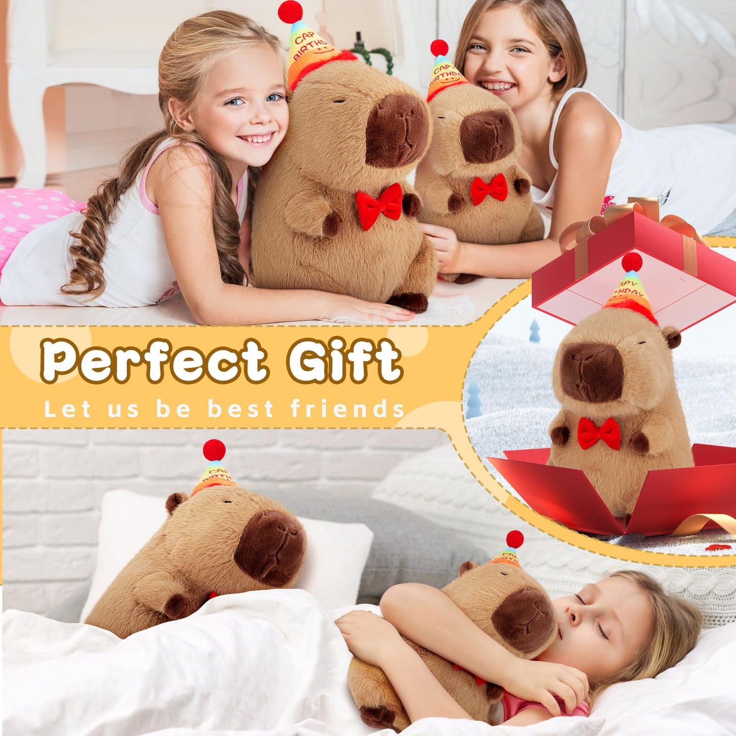 Achwishap Capybara Plush,Cute Plushies Capybara Stuffed Animal,Capybara Plush Toys,Kawaii Plush Stuffed Toy With Birthday Hat Plushie Gift For Kids Adults Birthday(Capybara With Birthday Hat,12”)