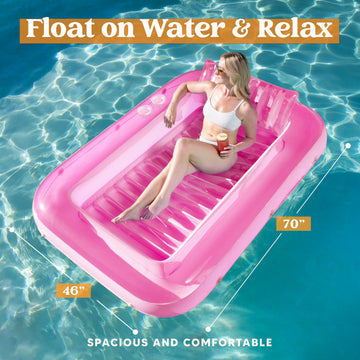 Sloosh Inflatable Tanning Pool Lounger, 70" x 46", Pink, PVC, Model 40851, 4-in-1 Sunbathing Float for Adults and Kids