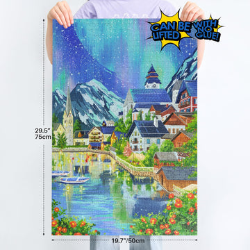 Momibook Puzzles For Adults 1000 Piece Jigsaw Puzzles Of Aurora Night, Painting Image Difficult Challenging Hard Impossible Puzz