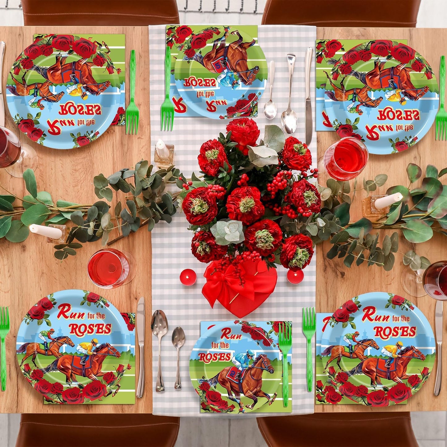Qyeahkj 100 Pcs Kentucky Party Supplies Derby Day Tableware Set Run For The Roses Party Plates Napkins Forks Disposable Horse Ra