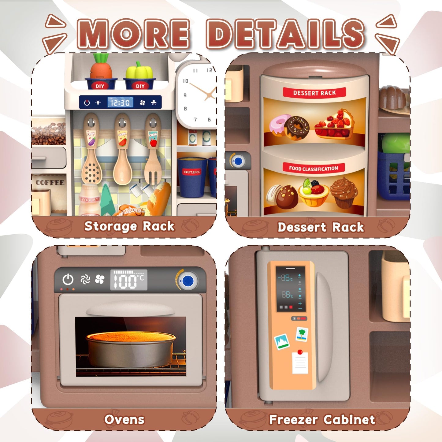 Mini Kids Kitchen Playset with Apron, Play Kitchen Toy with Realistic Steam and Lights, Play Sink and Toy Kitchen Accessories, P