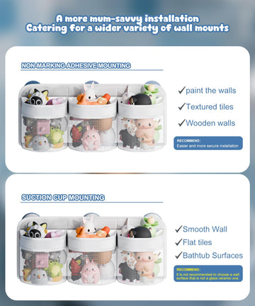 Y.Duck Bath Toy Storage, Bath Toy Holder For Bathtub, Large Capacity Bath Toy Organizer With 3 Compartment Openings, Hanging Bat