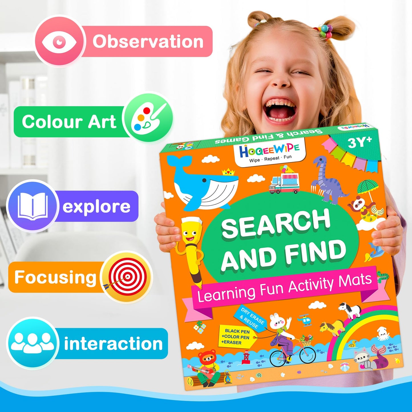 Hoqeewipe Search And Find Books For Kids, Reusable Art And Craft Supplies For Toddlers - Preschool Learning Activity, Gifts For