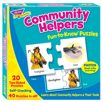 Trend Enterprises: Fun-To-Know Puzzles: Community Helpers, Learn About Community Helpers & Their Tools, 20 Two-Sided Puzzles, Se