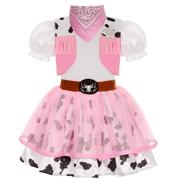 Nuehoryu Cowgirl Costume For Girls Led Cowgirl Dress For Girls Halloween Western Rodeo Dress Up (9-10 Yeras) Pink