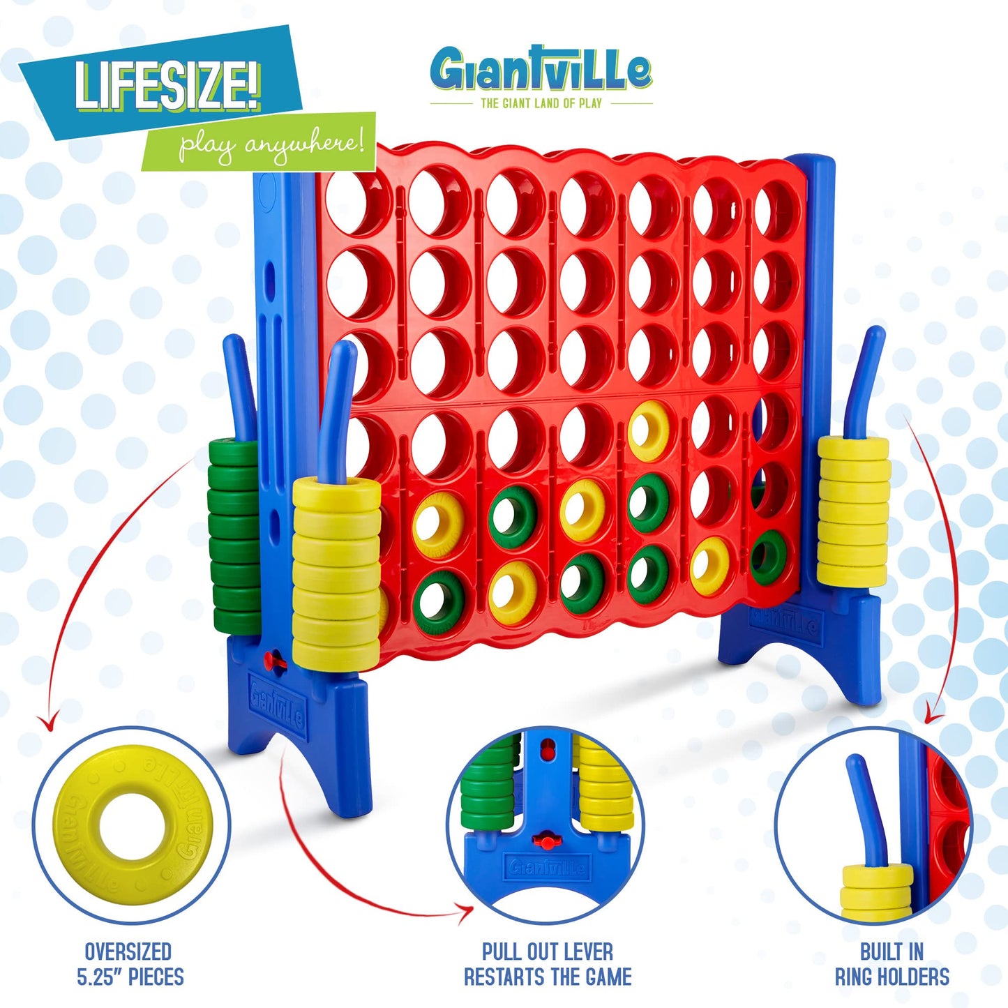 Giantville Giant 4 In A Row Connect Game + Storage Carry Bag - 4' Wide X 3.5' Tall - Oversized Jumbo Sized Entertainment For Outdoor/Indoor Play For Kids & Adults - Durable Waterproof - 2024 Version