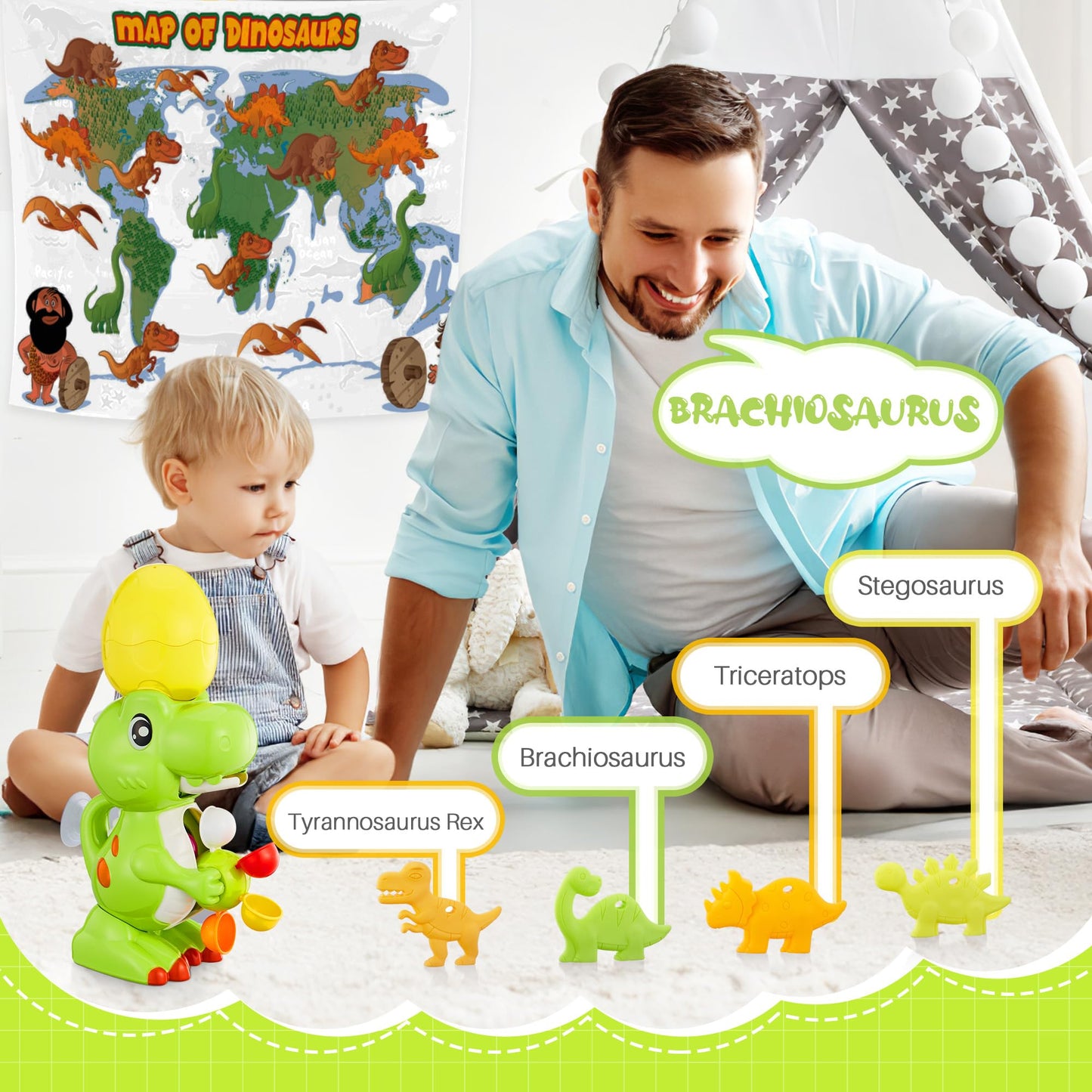 Ekueasyku Dinosaur Bath Toys For Kids Ages 1-3 2-4 4-8 Toddler Bath Toys Whirling Waterfall Water Toys Fishing Games Bathtub Bat