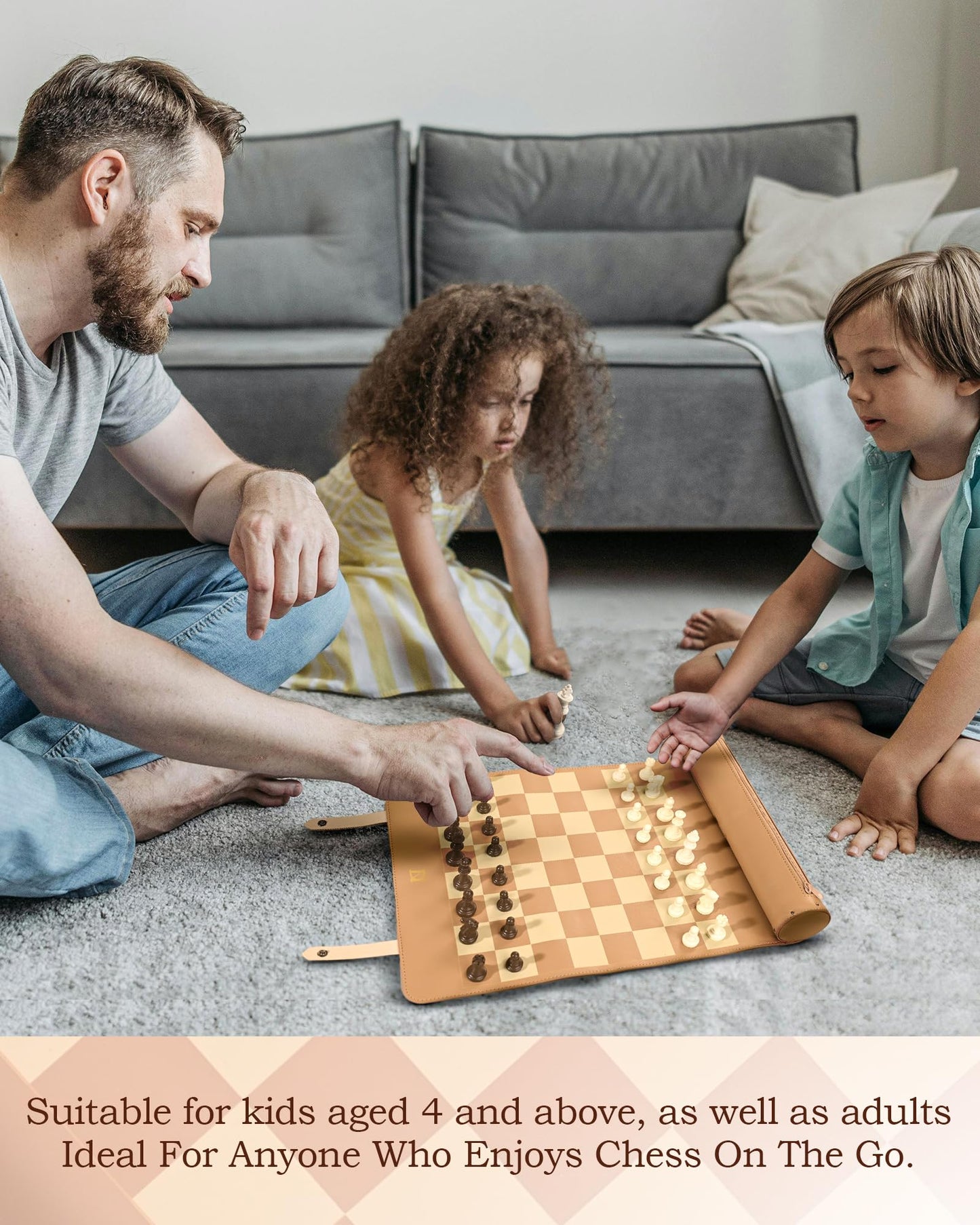 Dn Deconation Portable Travel Chess Set, Small Roll Up Chess Board With Resin Pieces, Traveling Chess Sets For Adults, Kids, Lux
