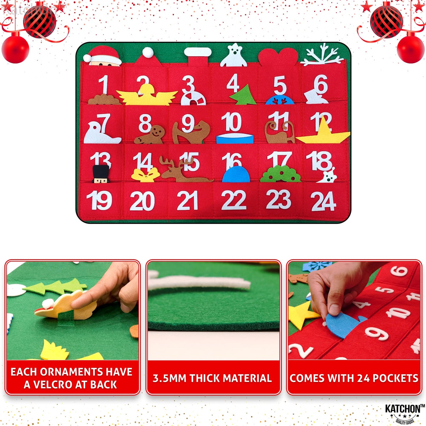 Katchon, Felt Christmas Tree For Kids Wall - Pack Of 25, Diy | Christmas Advent Calendar | Felt Christmas Tree Advent Calendar, Christmas Countdown Calendar For Kids | Christmas Party Favors For Kids