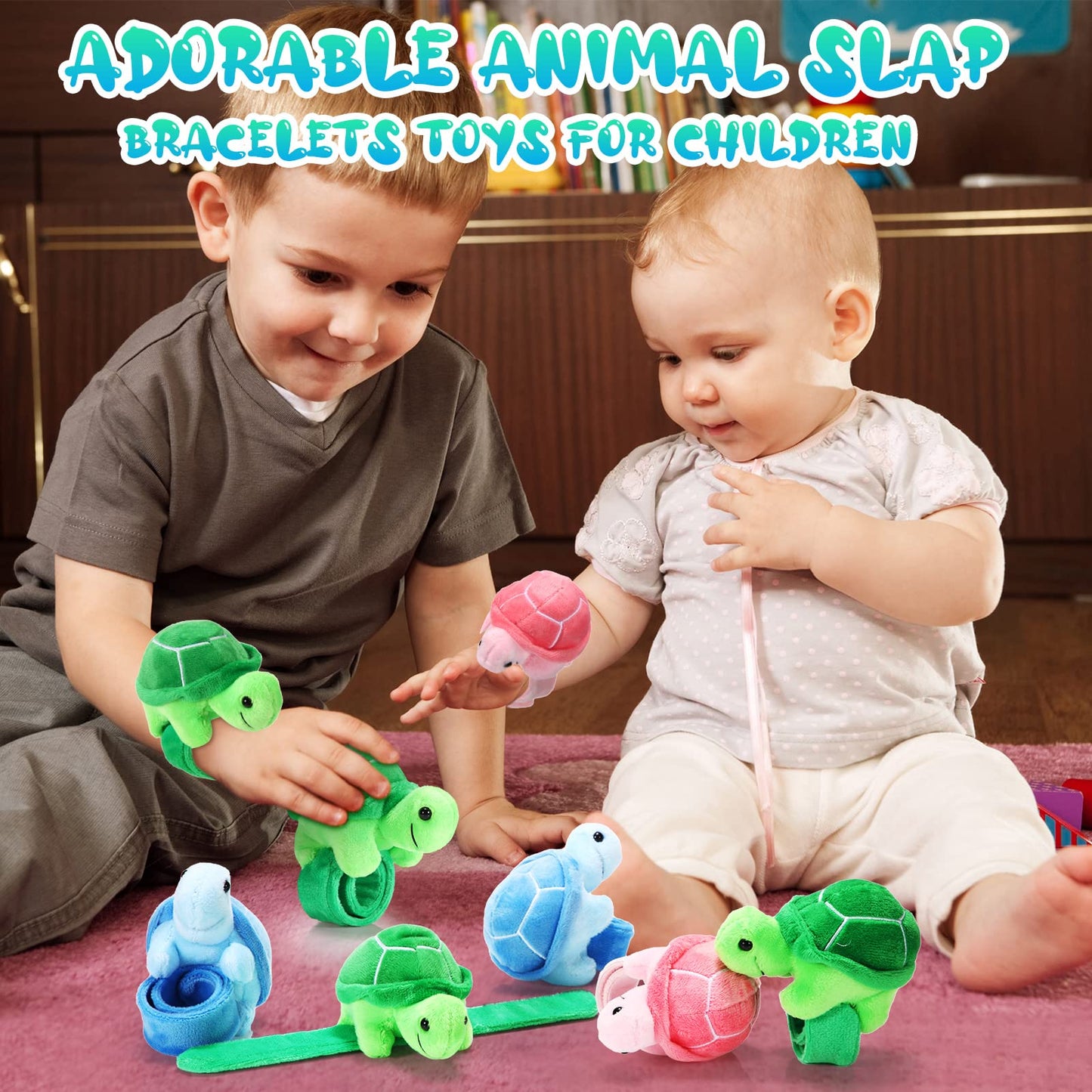 Lenwen 8 Pcs Solid Turtle Stuffed Animals Slap Bracelets For Kids Plush Animal Cute Wrist Slap Bands For Birthday Party Favors B