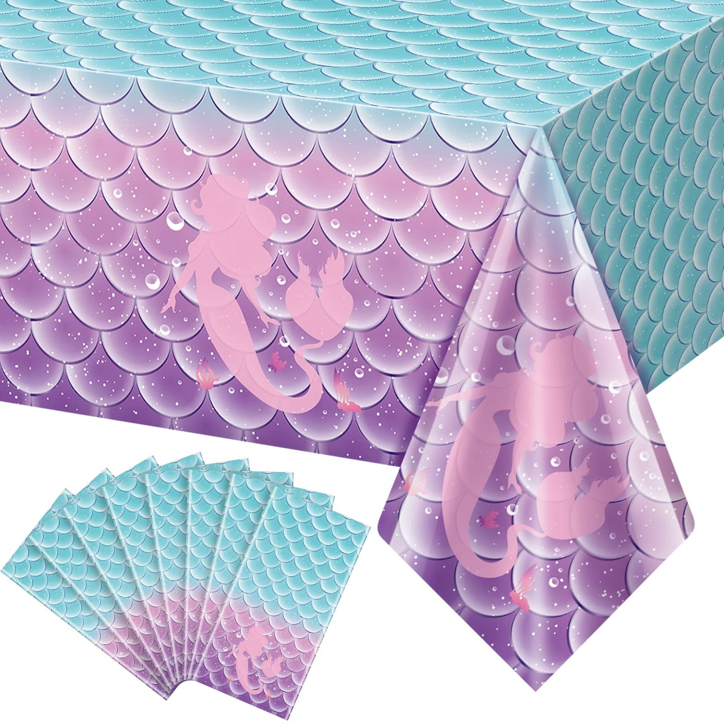 8Pcs Mermaid Birthday Party Favors Mermaid Tablecloth Decorations Disposable Plastic Table Cover For Princess Under The Sea Baby
