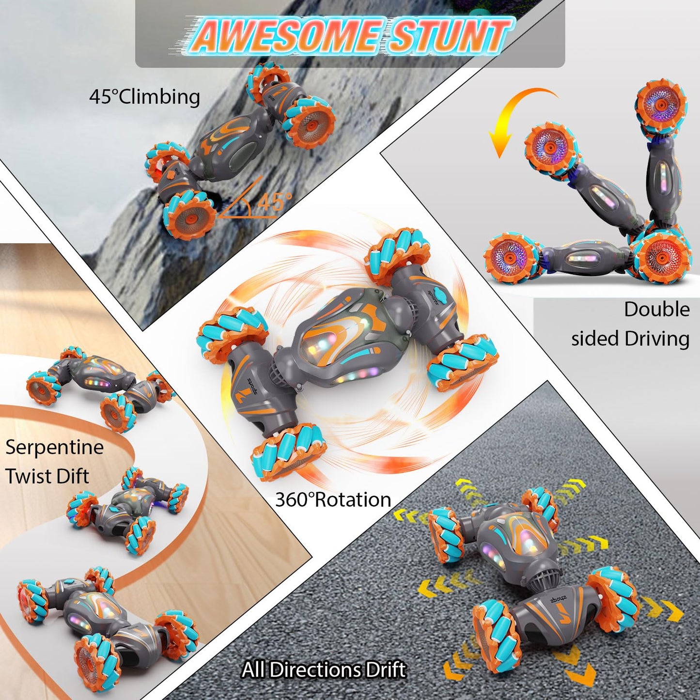 Nicella Gesture Sensing RC Stunt Car, Remote Control Car for Boys Toys Age 6-8-12, 4WD Hand Controlled RC Twist Car with Light &