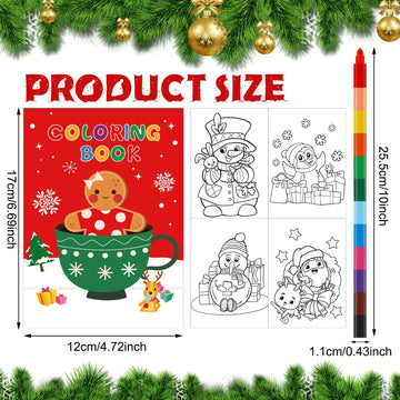 Zhanmai 64 Pcs Christmas Coloring Book with Stacking Crayons for Kids Bulk Santa Claus Snowman Elk Penguin Elf Gingerbread Holid