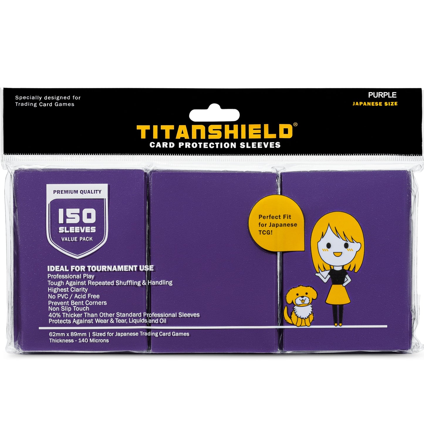Titanshield (150 Sleeve,Purple) Small Japanese Sized Trading Card Sleeves Deck Protector For Yu-Gi-Oh, Cardfight!! Vanguard & Mo