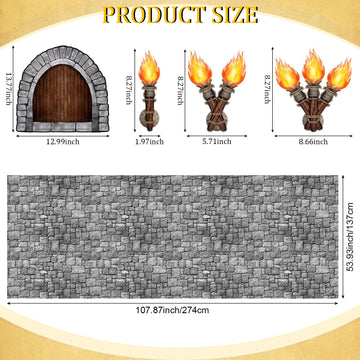 Zonon 11 Pcs Medieval Scene Setter Set Window Torch Props Plastic Brick Tablecloth Knight Themed Castle Decorations Medieval Par