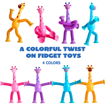 JOYIN 4 Pcs Pop Tubes Suction Cup Giraffe Toys, Autism Sensory Gifts Fidget Toys for Kids Toddler Boys Girls Year Ages 3 4 5 6 7