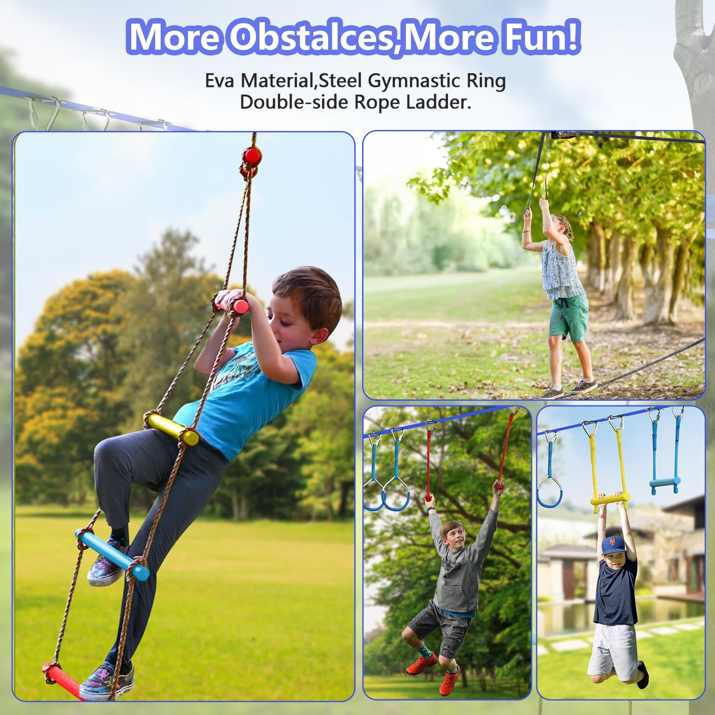 Ninja Line 2X56Ft Ninja Warrior Obstacle Course For Kids, Ninja Slackline With 11 Accessories, Slackline Kit With Pulley, Rope L