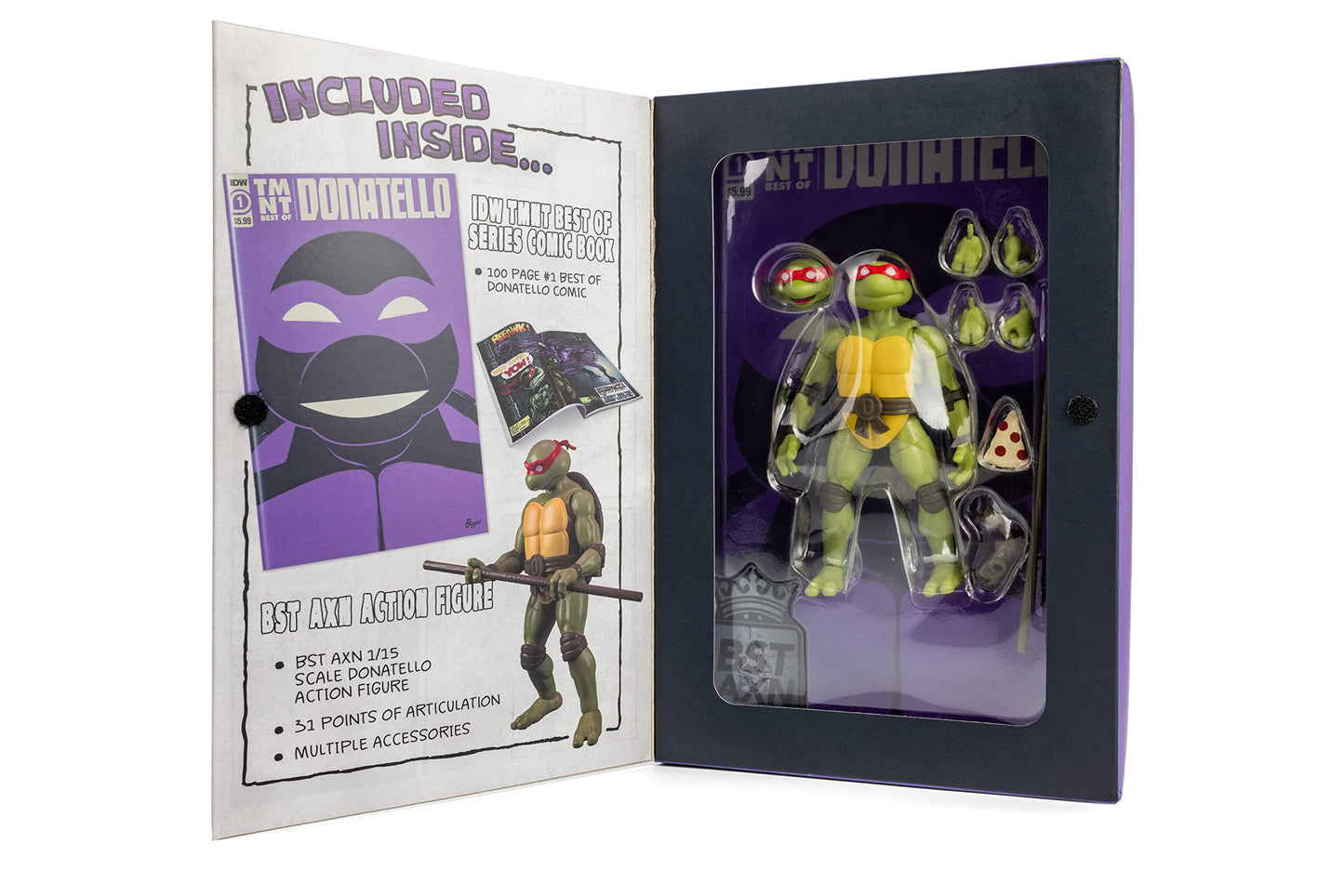 The Loyal Subjects Teenage Mutant Ninja Turtles Donatello 5-Inch Action Figure & 100-Page Comic Book Set, Multicolored, Model BATMNTDONCOM01